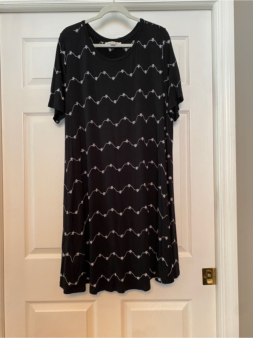LOFT Black Midi Dress with White Wave Motif
